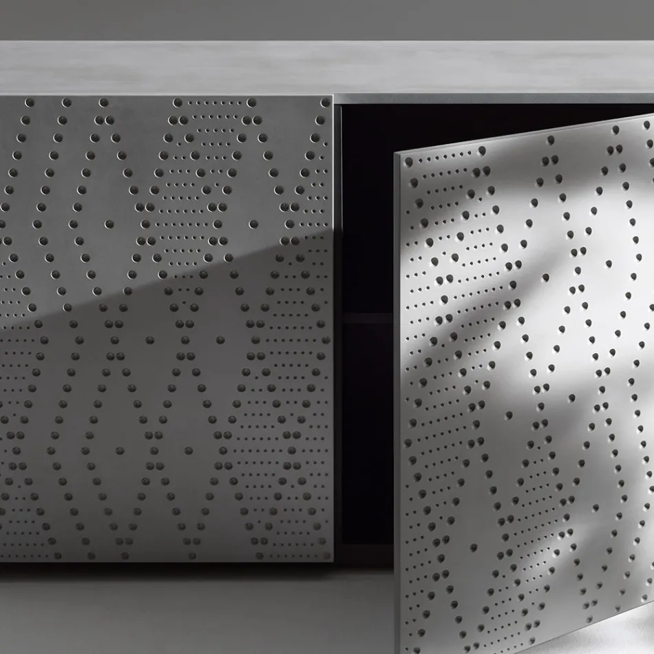 Sideboard with 3 Doors and 3 Internal Shelves, Foundry Aluminum Decoration - Scorpion Viadurini