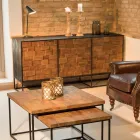 Sideboard with 3 Doors in Patchwork Recycled Wood and Metal Structure - Slide Viadurini