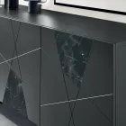 Sideboard with 3 Doors in Lacquered MDF with Pantograph and Marble Effect Glass Inserts - Danila Viadurini