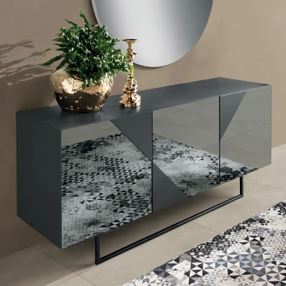Sideboard with 3 Lacquered MDF Doors Covered in Mirror Glass - Diletta Viadurini