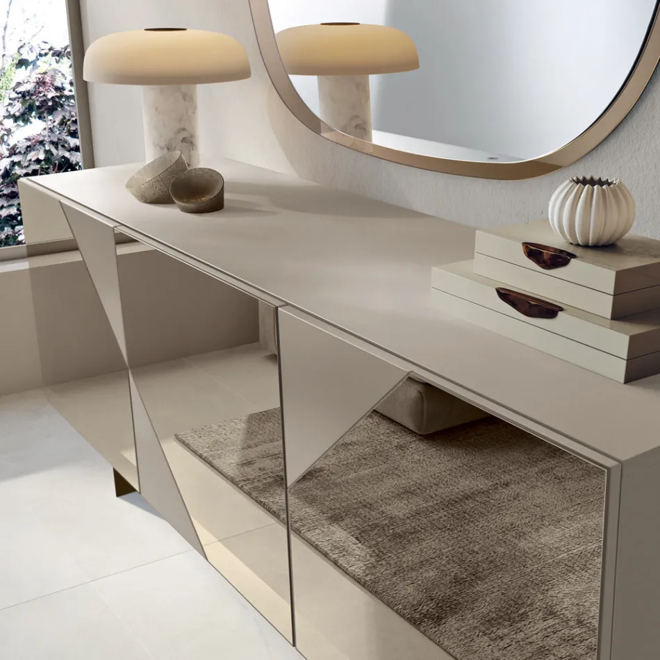 Sideboard with 3 Lacquered MDF Doors Covered in Mirror Glass - Diletta Viadurini