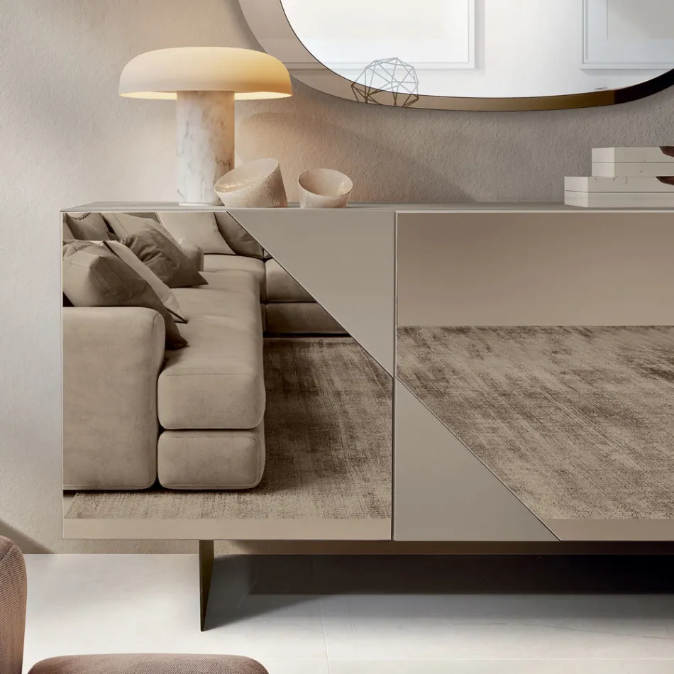 Sideboard with 3 Lacquered MDF Doors Covered in Mirror Glass - Diletta Viadurini