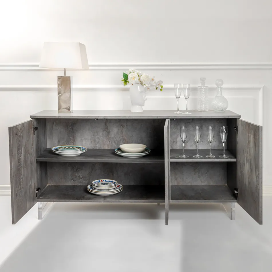 Sideboard with 3 Melamine Doors and Plexiglass Feet Made in Italy - Mickey Mouse Viadurini