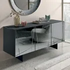 Sideboard with 3 Mirrored Glass Doors and Metal Base - Eleonora Viadurini