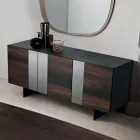 Sideboard with 3 Oak Veneer Doors and Mirror Inserts - Enrica Viadurini