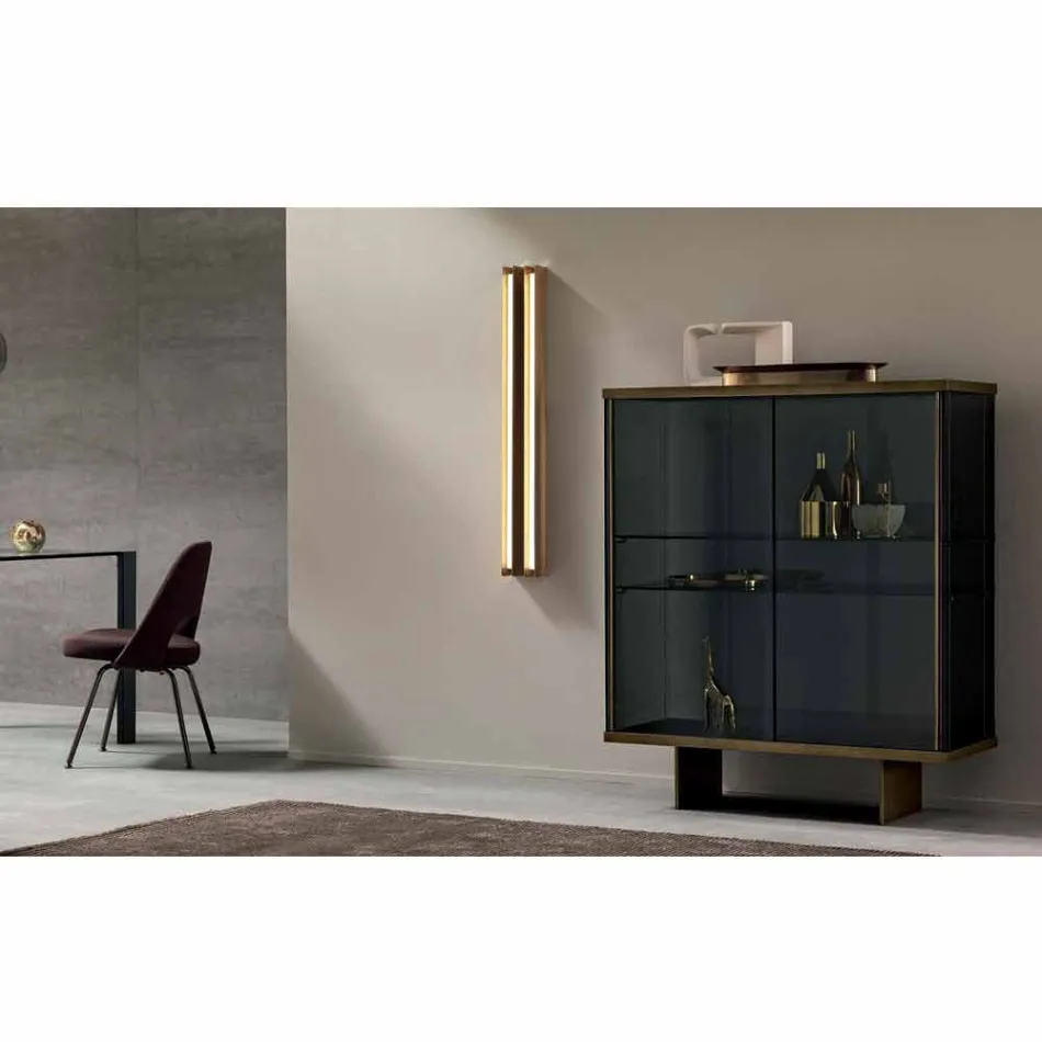 Lounge Sideboard in Smoked Glass and Green Guatemala Marble - Leonarda Viadurini