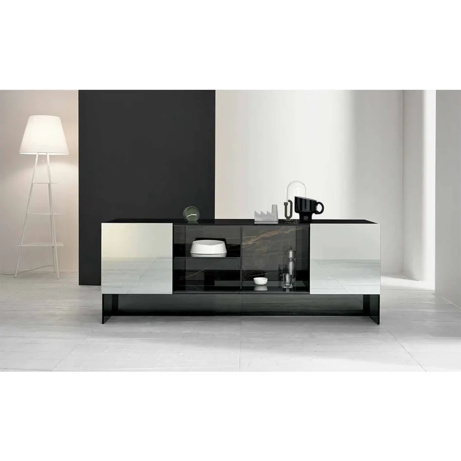 2-Door Design Sideboard in Smoked Glass Made in Italy - Sciocca Viadurini