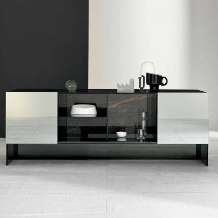 2-Door Design Sideboard in Smoked Glass Made in Italy - Sciocca Viadurini