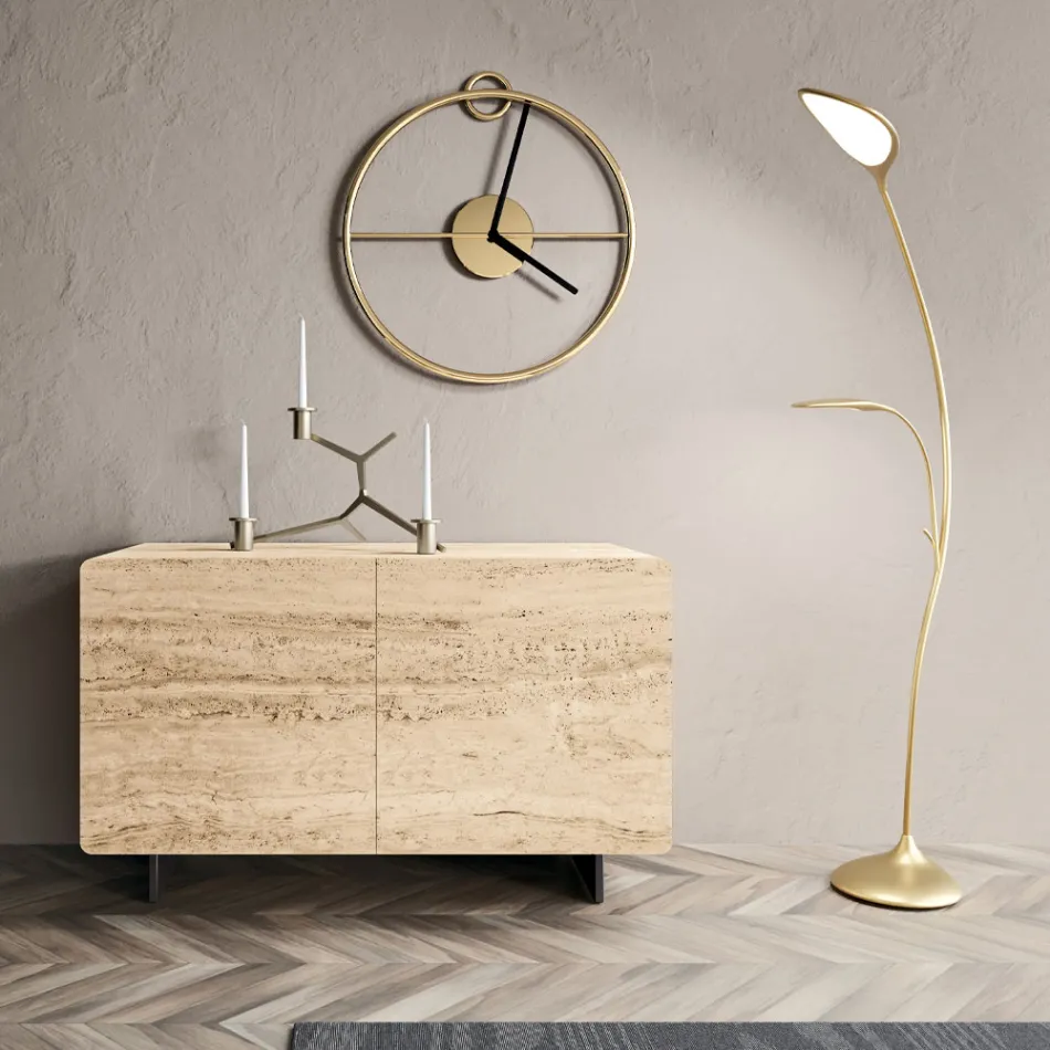 Lounge Sideboard with 2 Doors in Travertine Marble Finish Made in Italy - Jon Viadurini