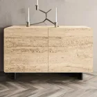 Lounge Sideboard with 2 Doors in Travertine Marble Finish Made in Italy - Jon Viadurini