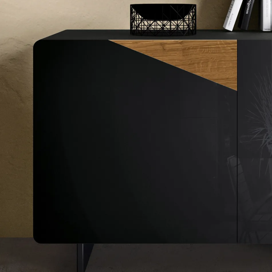 Lounge sideboard with 2 doors in Country Knotted Oak and Anthracite Glass finish - Ove Viadurini