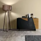 Lounge Sideboard with 2 Doors in Country Knotted Oak Finish and Anthracite Glass - Ove Viadurini