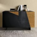 Lounge Sideboard with 2 Doors in Country Knotted Oak Finish and Anthracite Glass - Ove