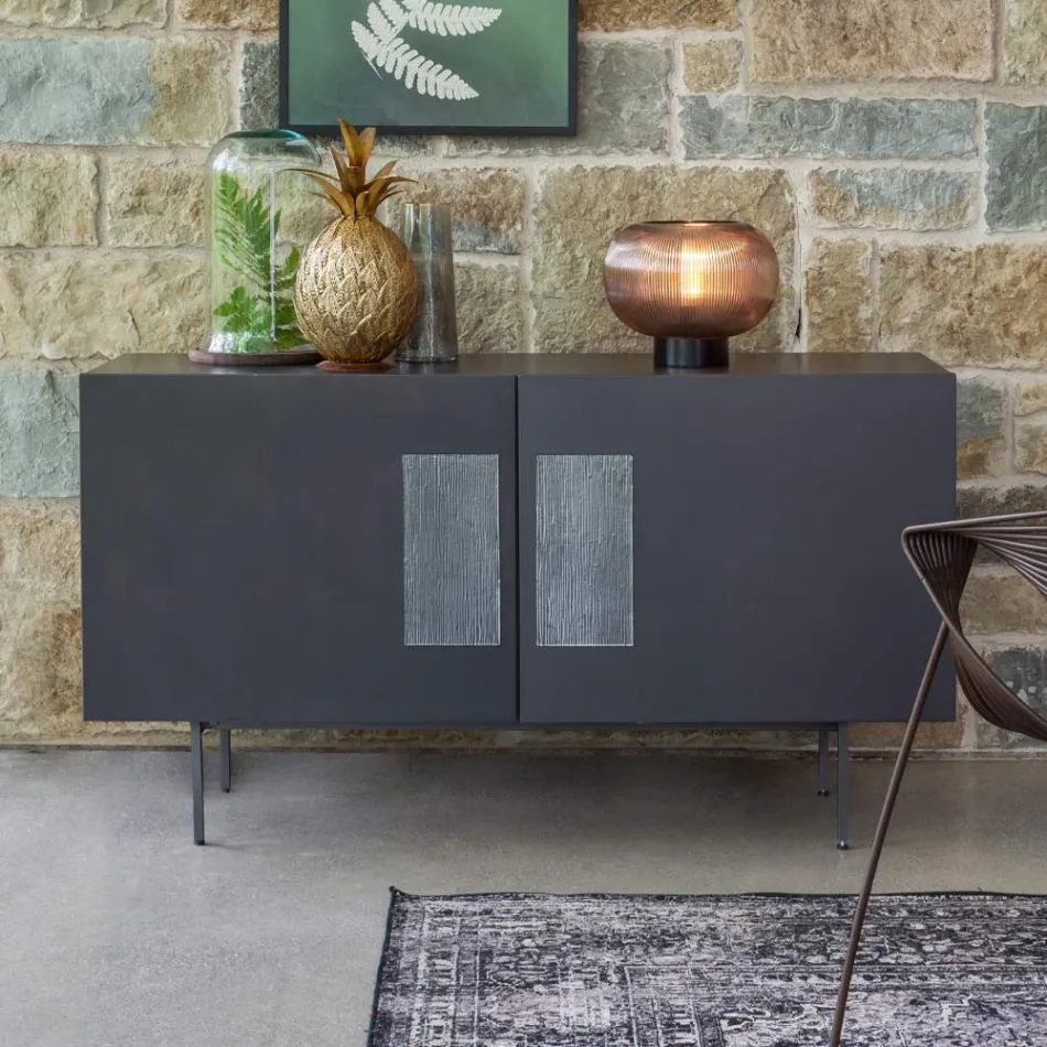 Lounge sideboard with 2 or 3 doors and glass inserts Made in Italy - Olivo Viadurini