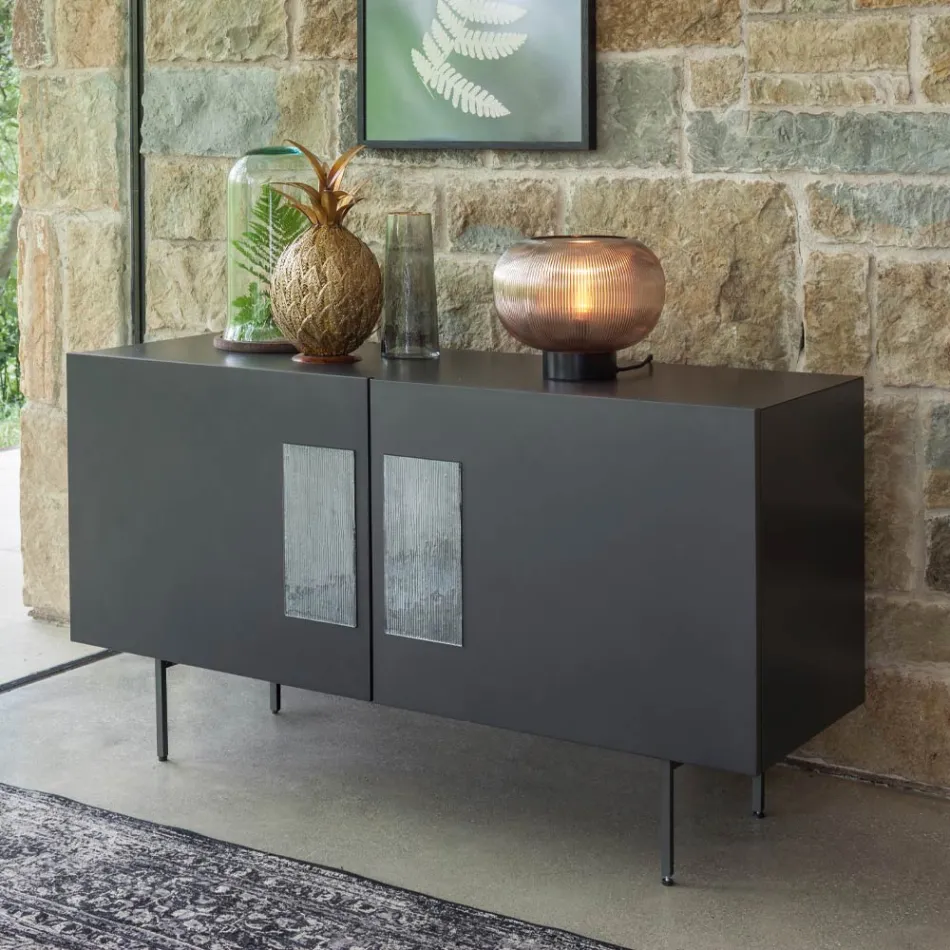 Lounge sideboard with 2 or 3 doors and glass inserts Made in Italy - Olivo Viadurini
