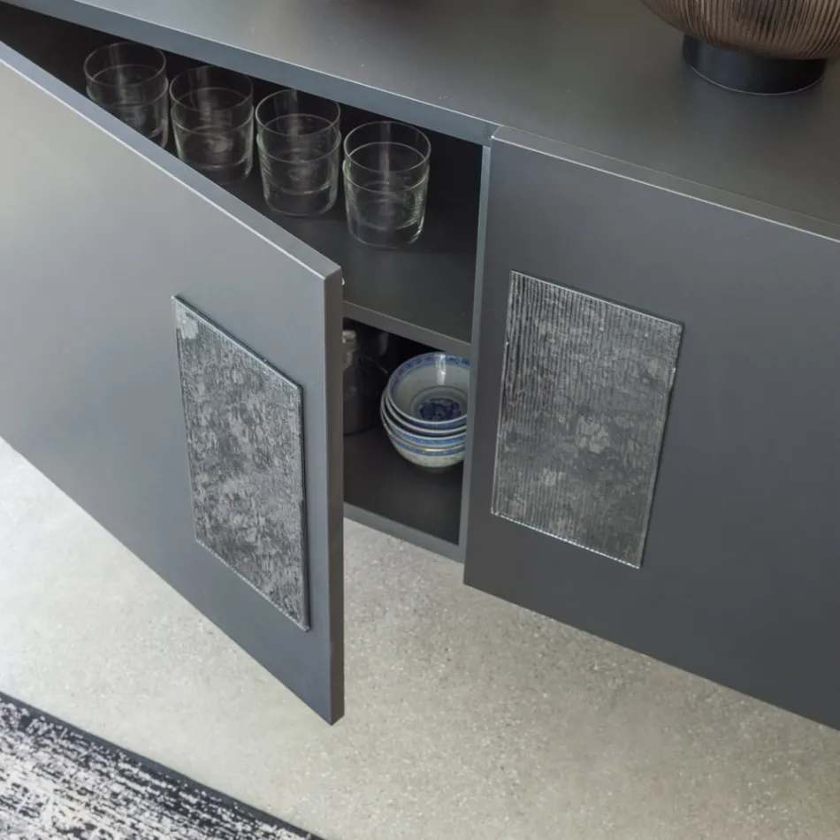 Lounge sideboard with 2 or 3 doors and glass inserts Made in Italy - Olivo Viadurini