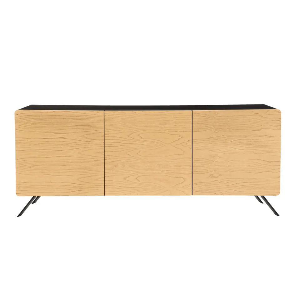 Lounge Sideboard with 2 or 3 Doors in Natural Ash Finish Made in Italy - Zehra Viadurini