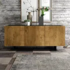 Lounge Sideboard with 3 Doors in Knotted Oak Finish Country Made in Italy - Arne Viadurini