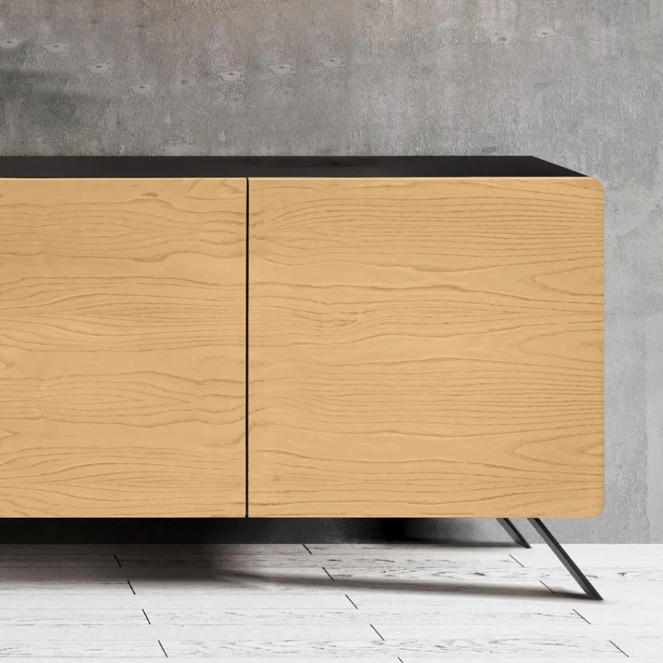 Lounge Sideboard with 4 Doors in Natural Ash Finish Made in Italy - Melek Viadurini