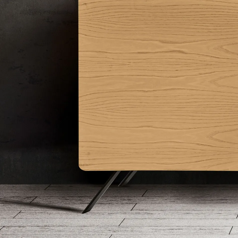 Lounge Sideboard with 4 Doors in Natural Ash Finish Made in Italy - Melek Viadurini