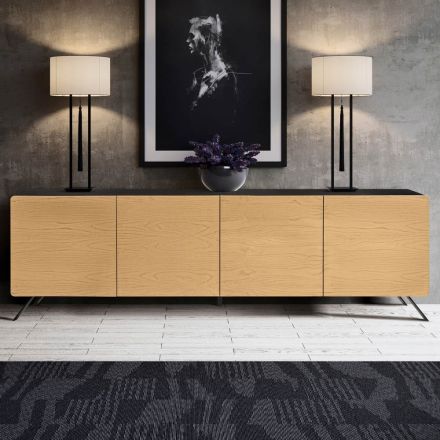 Lounge Sideboard with 4 Doors in Natural Ash Finish Made in Italy - Melek Viadurini