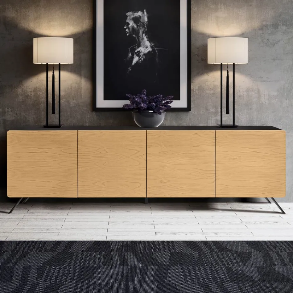 Lounge Sideboard with 4 Doors in Natural Ash Finish Made in Italy - Melek Viadurini