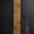 Lounge Sideboard with 4 Doors in Country Knotted Oak Finish and Anthracite Glass - Ove Viadurini