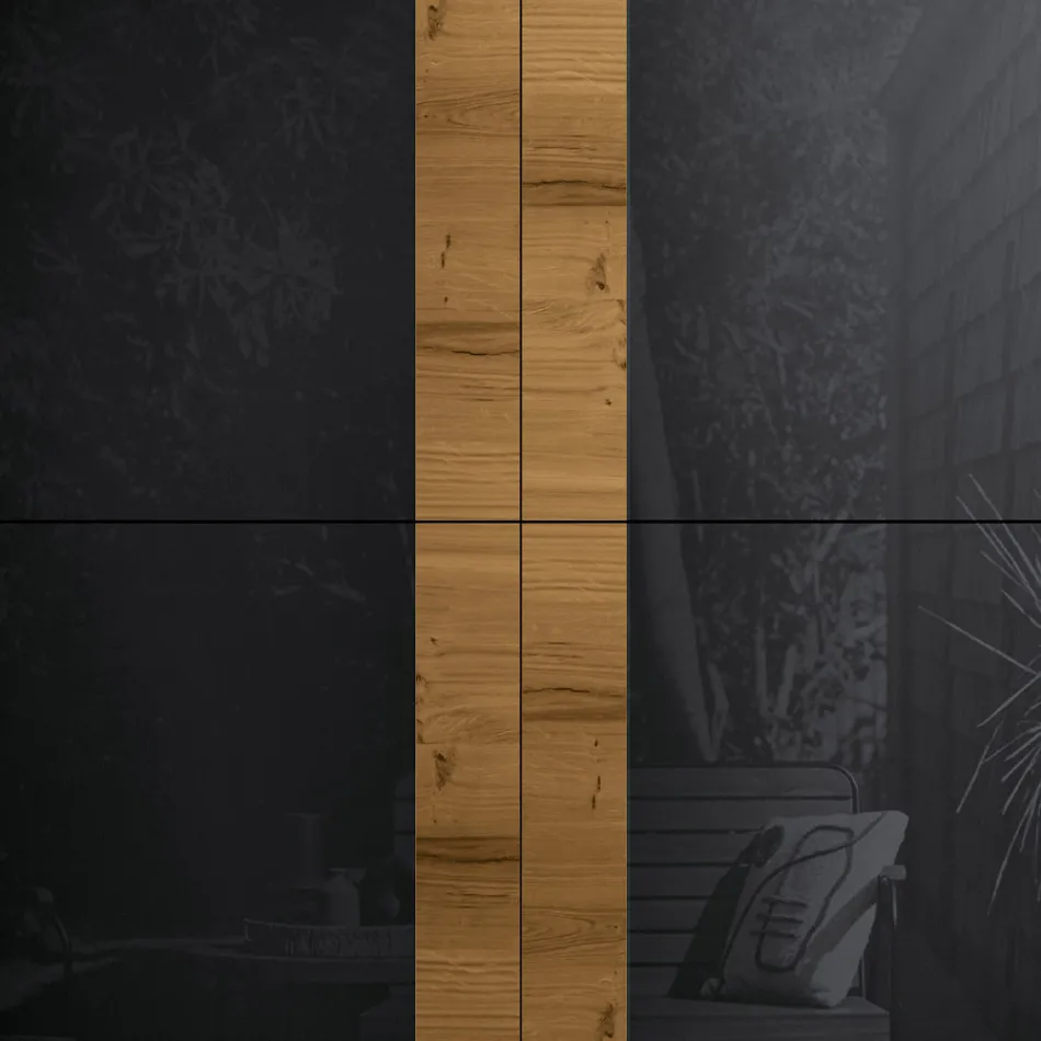 Lounge Sideboard with 4 Doors in Country Knotted Oak Finish and Anthracite Glass - Ove Viadurini