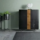 Lounge Sideboard with 4 Doors in Country Knotted Oak Finish and Anthracite Glass - Ove Viadurini