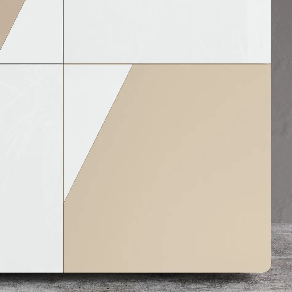 Lounge Sideboard with 4 Doors in White Glass and Mink Finish Made in Italy - Eva Viadurini