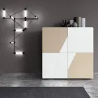 Lounge Sideboard with 4 Doors in White Glass and Mink Finish Made in Italy - Eva Viadurini