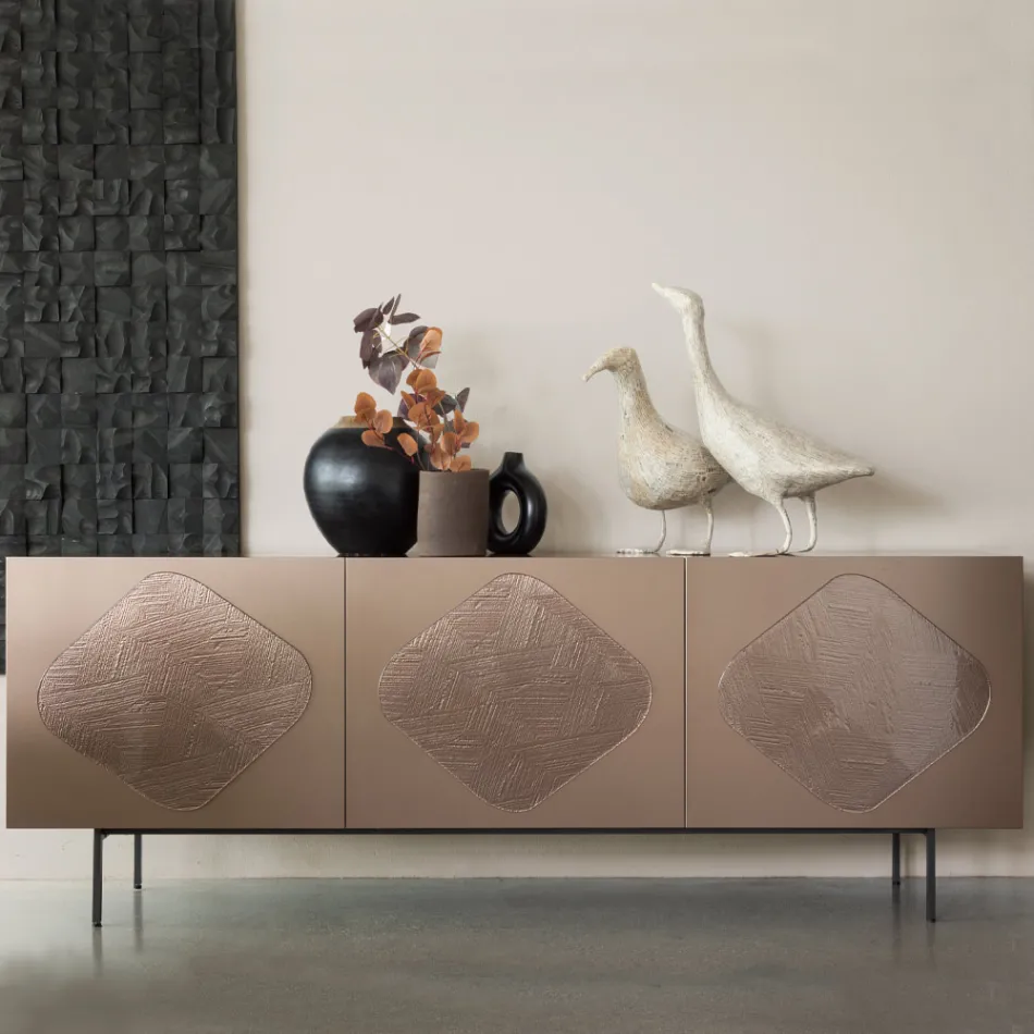 Lounge sideboard with coordinated glass inserts Made in Italy - Palma Viadurini
