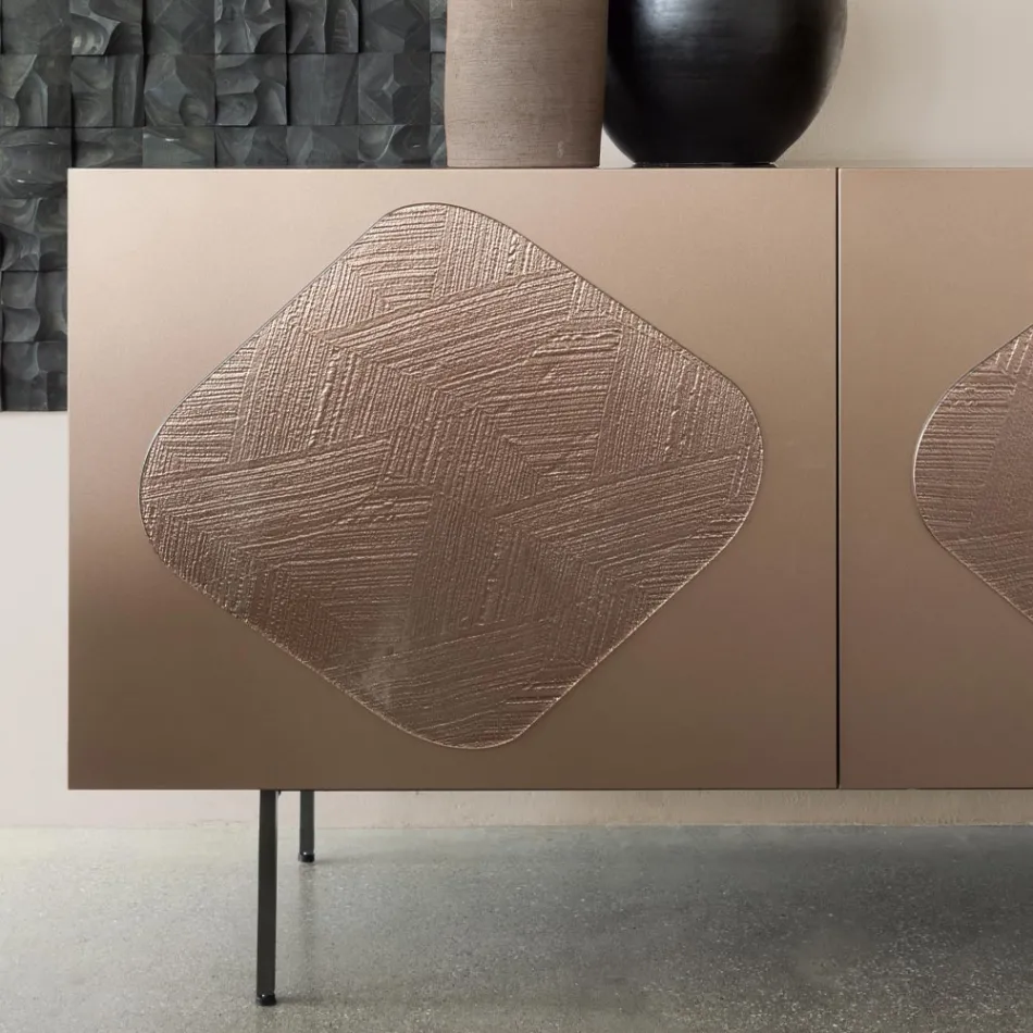 Lounge sideboard with coordinated glass inserts Made in Italy - Palma Viadurini