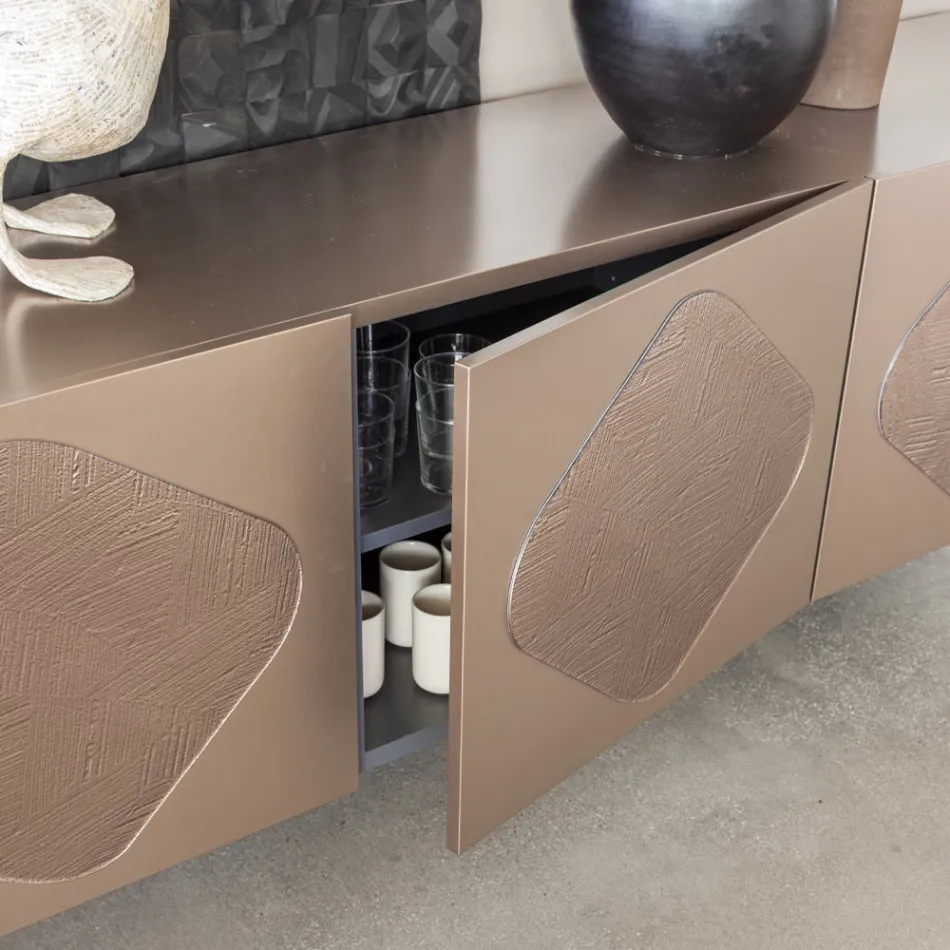 Lounge sideboard with coordinated glass inserts Made in Italy - Palma Viadurini