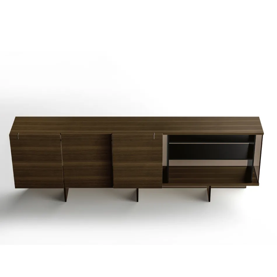 Wooden Sideboard with Glass Structure Made in Italy - Azuki Viadurini