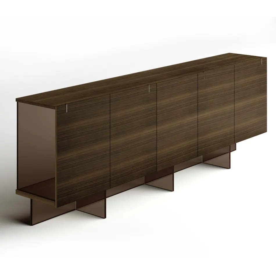 Wooden Sideboard with Glass Structure Made in Italy - Azuki Viadurini