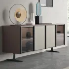 Lounge Sideboard in Ecological Wood and Glass 4 Doors Made in Italy - Aaron Viadurini