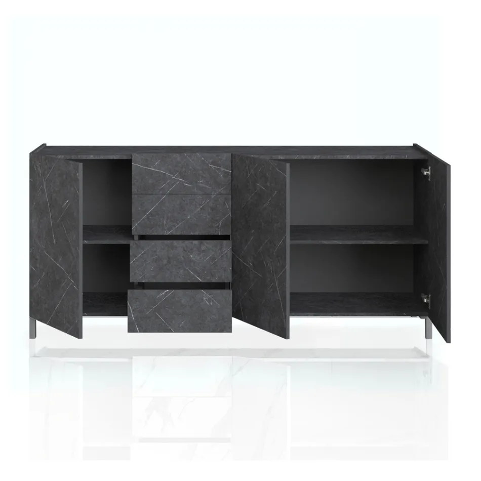 Lounge Sideboard Covered in Melamine Marble Finish Made in Italy - Zinc Viadurini