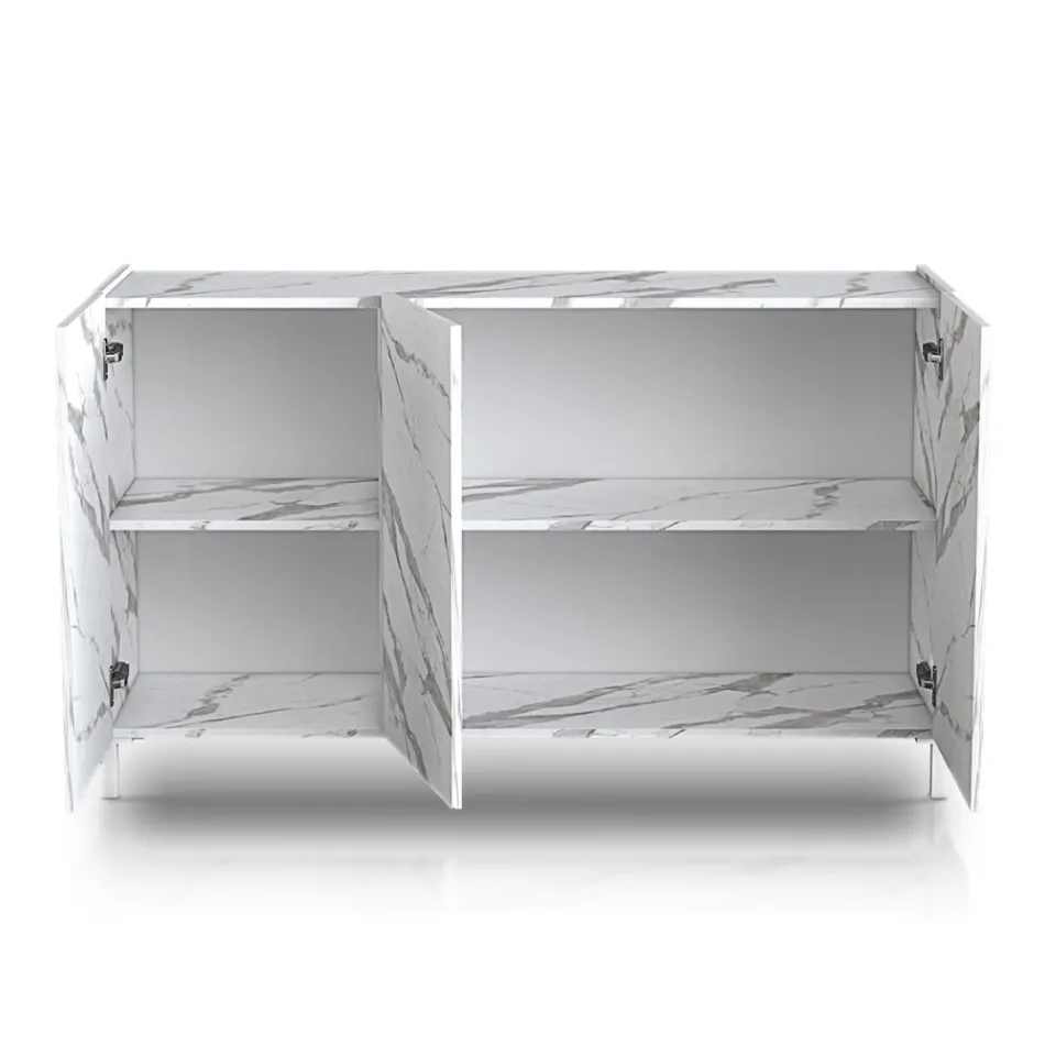 Lounge Sideboard Covered in Melamine Marble Finish Made in Italy - Zinc Viadurini