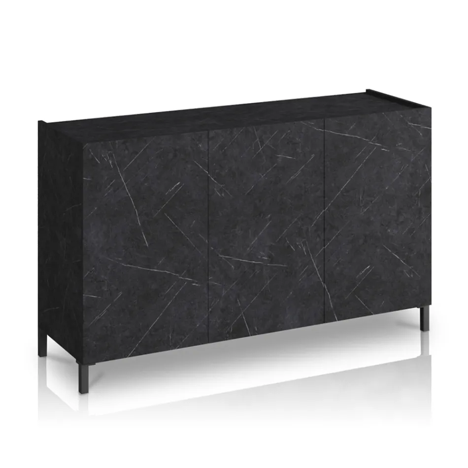 Lounge Sideboard Covered in Melamine Marble Finish Made in Italy - Zinc Viadurini
