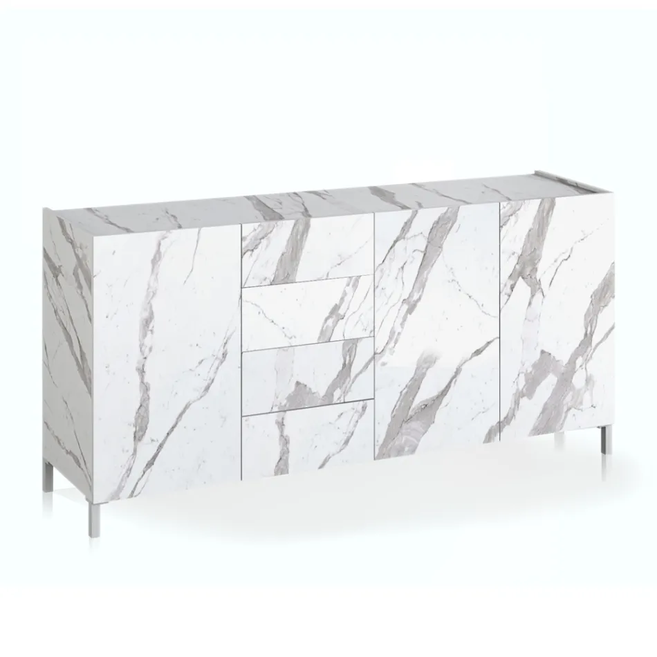 Lounge Sideboard Covered in Melamine Marble Finish Made in Italy - Zinc Viadurini