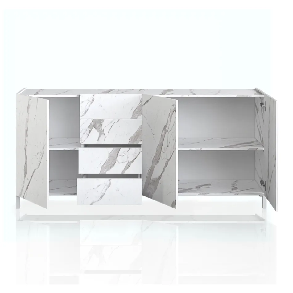 Lounge Sideboard Covered in Melamine Marble Finish Made in Italy - Zinc Viadurini