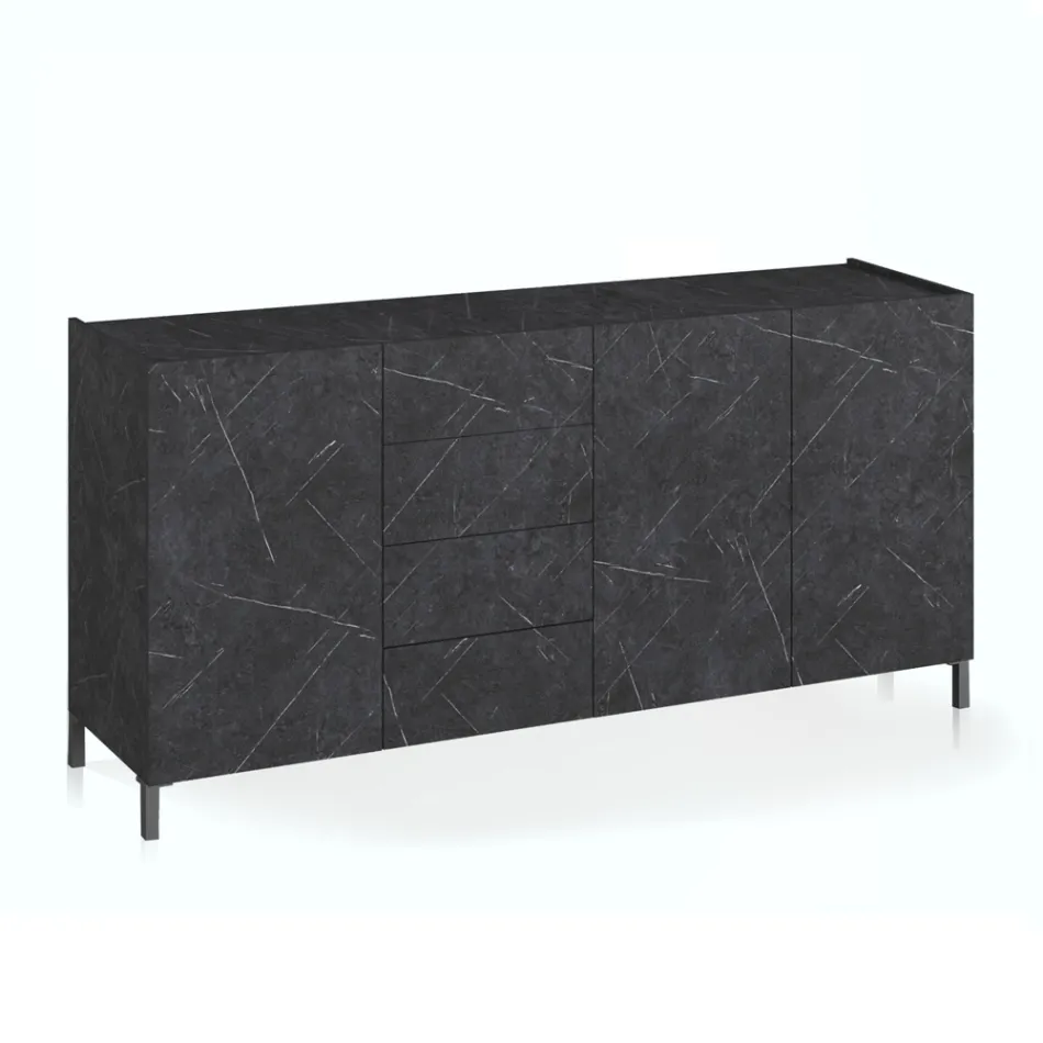 Lounge Sideboard Covered in Melamine Marble Finish Made in Italy - Zinc Viadurini