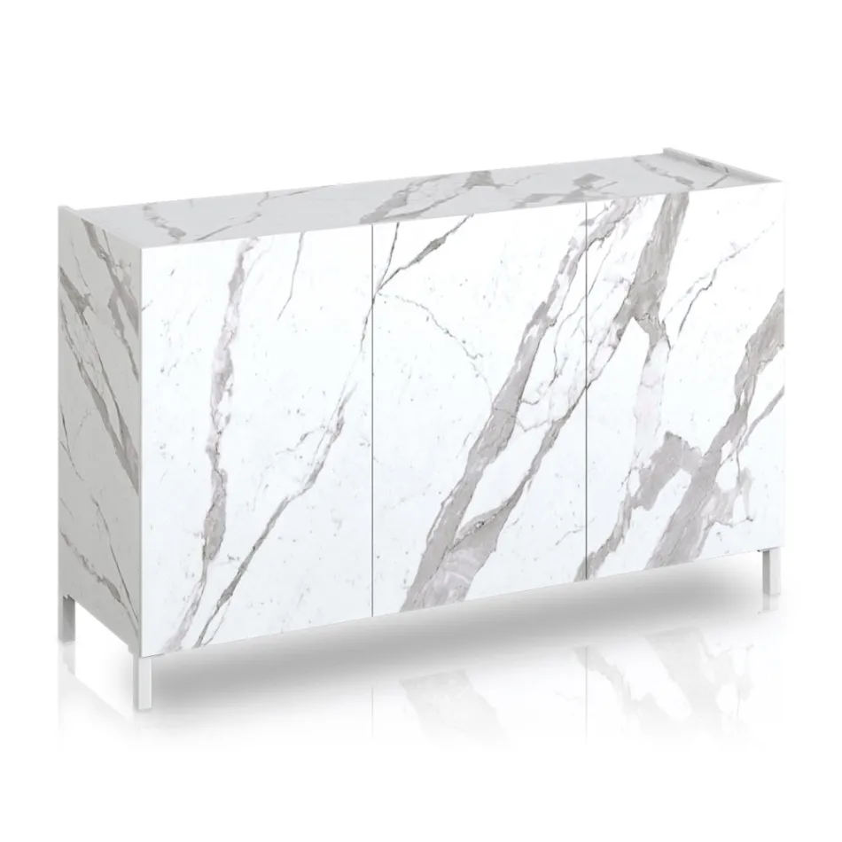 Lounge Sideboard Covered in Melamine Marble Finish Made in Italy - Zinc Viadurini