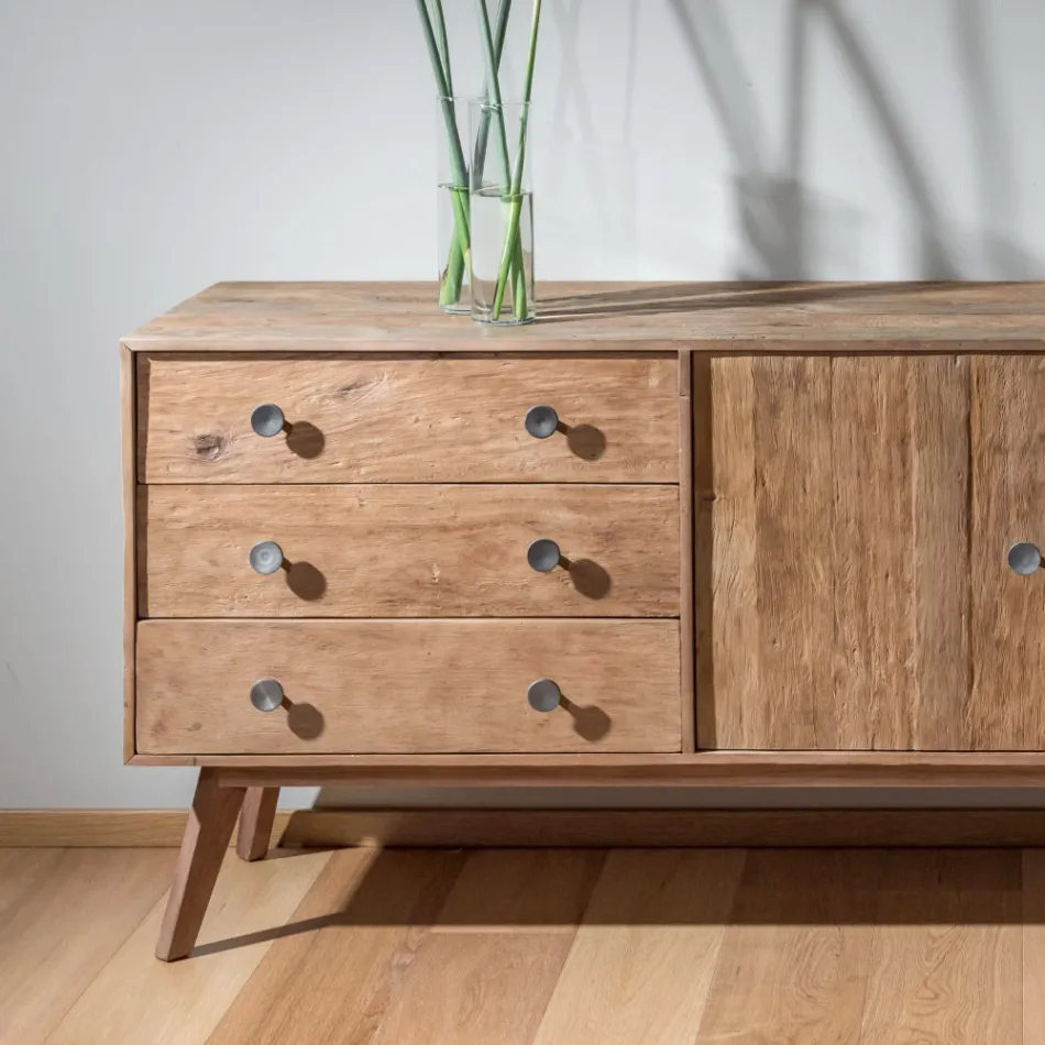 Lounge Sideboard with 2 Doors and 3 Drawers in Recycled Wood - Slide Viadurini