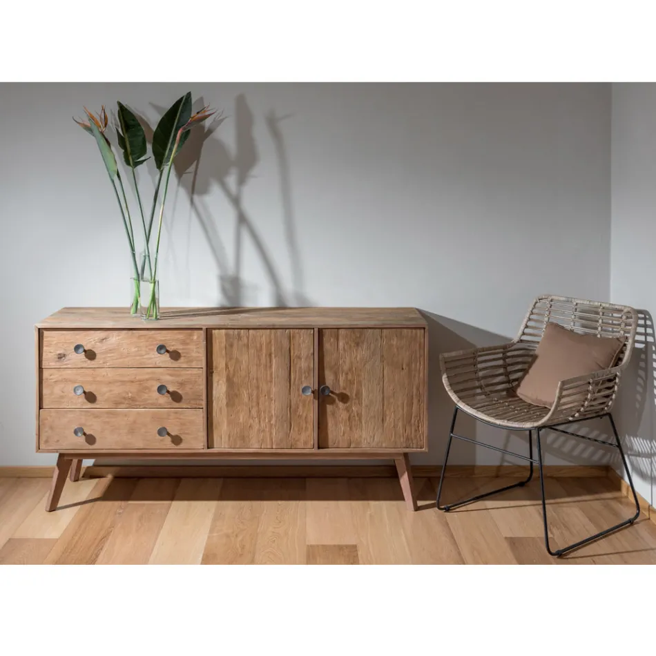 Lounge Sideboard with 2 Doors and 3 Drawers in Recycled Wood - Slide Viadurini