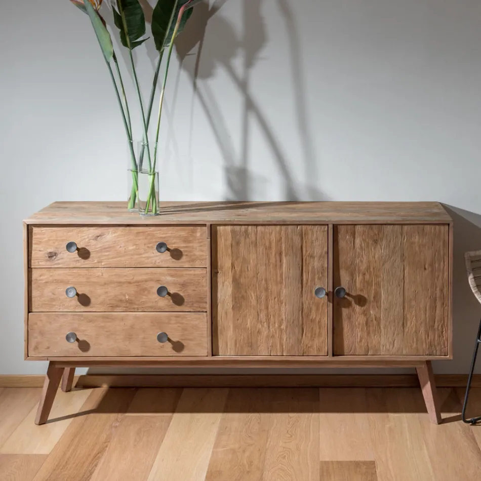 Lounge Sideboard with 2 Doors and 3 Drawers in Recycled Wood - Slide Viadurini