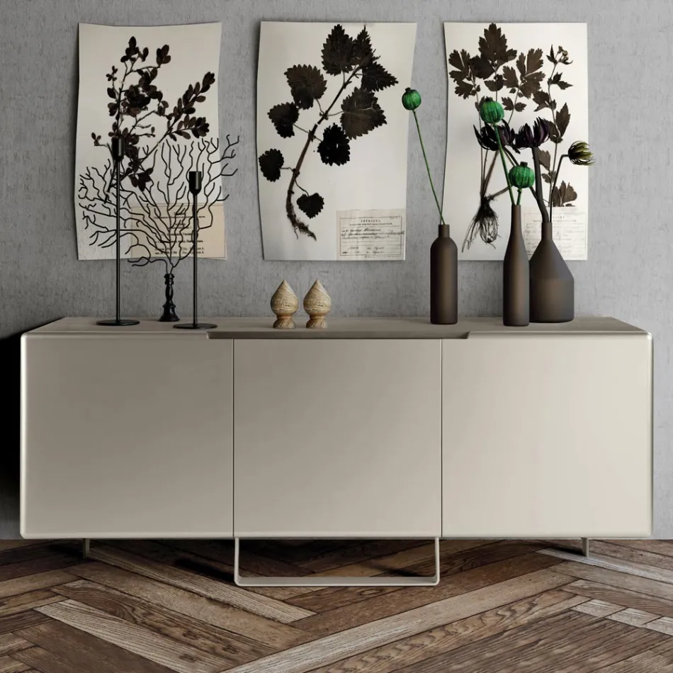 Lounge Sideboard with 3 Doors in Nickel Finish Made in Italy - Foglio Viadurini