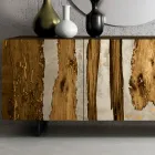 Lounge Sideboard with 3 Doors in Oak and Resin Finish Saturn - Lars Viadurini