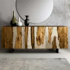 Lounge Sideboard with 3 Doors in Oak and Resin Finish Saturn - Lars Viadurini
